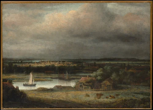Wide River Landscape by Philips Koninck, painting, 1648-1649