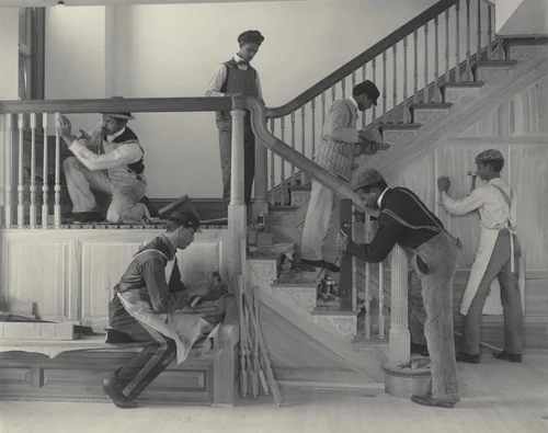 Stairway of the Treasurer's Residence: Students at Work from the Hampton Album by Frances Benjamin Johnston, photograph, 1899