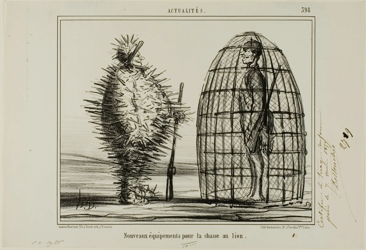 A New Outfit for the Lion's Hunt, plate 395 from Actualités by Honoré-Victorin Daumier, print, 1857