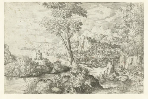 Landschap met rivier by Hans Lautensack, print, 1534-1566