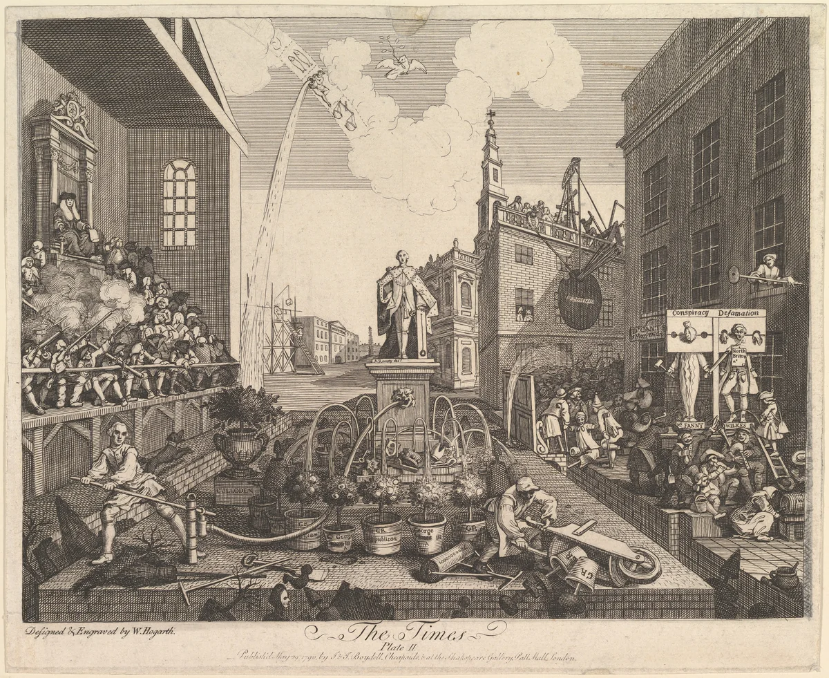 The Times, Plate 2 by William Hogarth, print, 1790