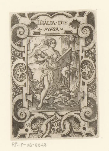 Thalia in rolwerk omlijsting by Unknown, print, 1524-1562