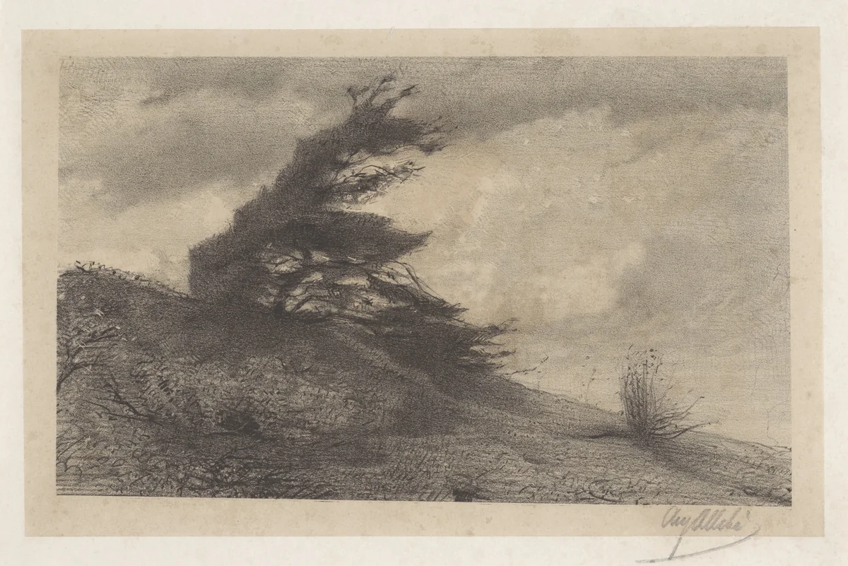 Landschap bij stormachtig weer by August Allebé, print, 1848-1927