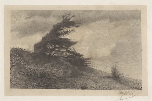 Landschap bij stormachtig weer by August Allebé, print, 1848-1927