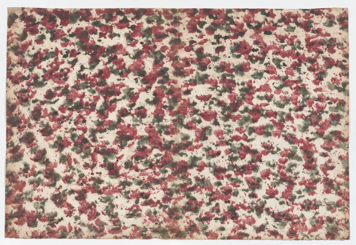 Sheet with overall green and red splotchy design by anonymous, print, 1800-1900