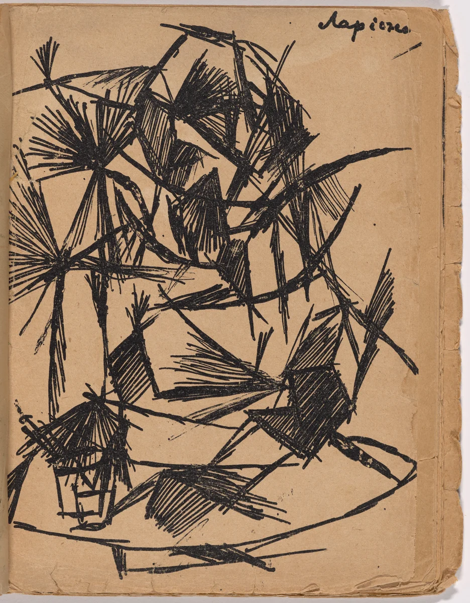 Plate (folio 2) from Mirskontsa (Worldbackwards) by Mikhail Larionov, illustrated book, 1912