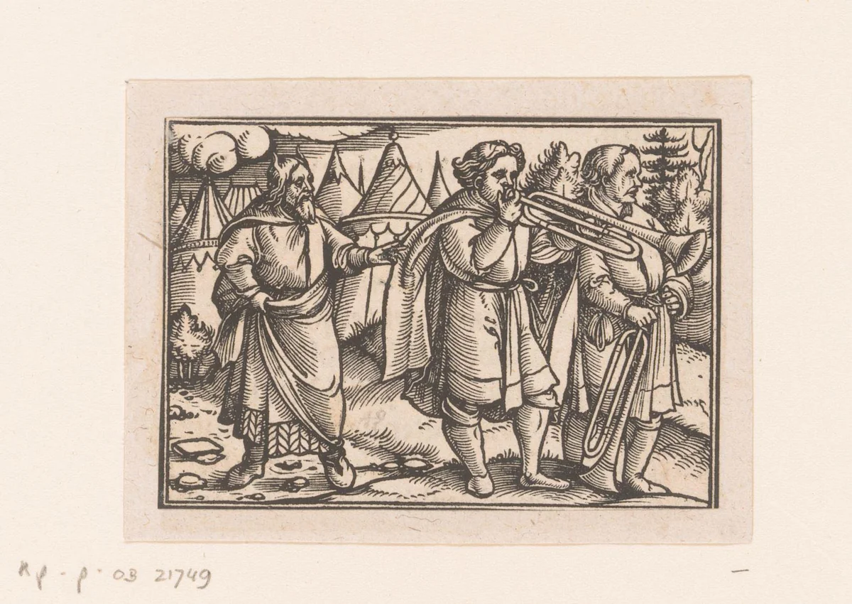 Mozes met zilveren trompetten by anonymous, print, 1522
