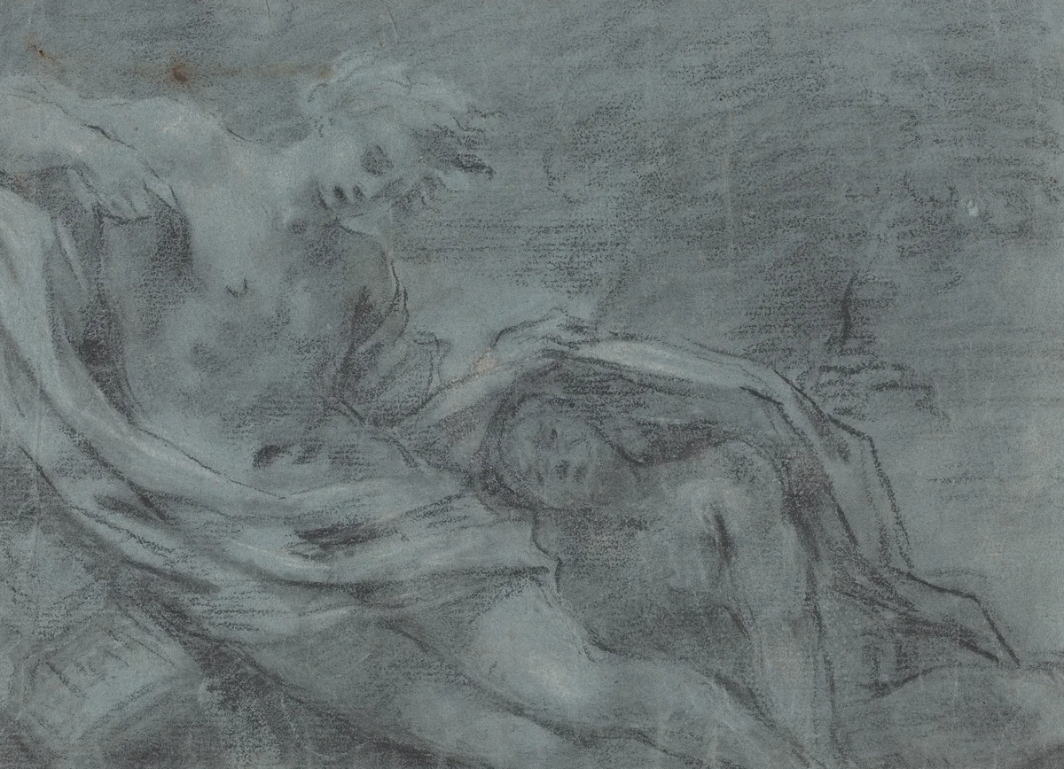 Two Reclining Figures [verso] by French 17th Century, drawing, 1600-1699