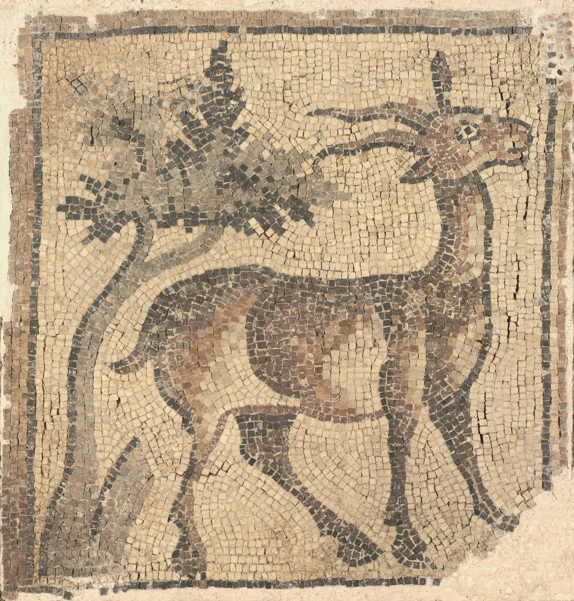 Fragment of a Floor Mosaic: Ibex near a Tree by Unknown, other, 400-499