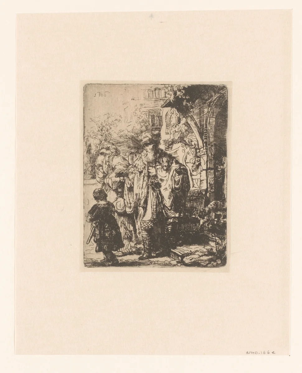 Abraham casting out Hagar and Ishmael by Frans van Mieris, print, 1706