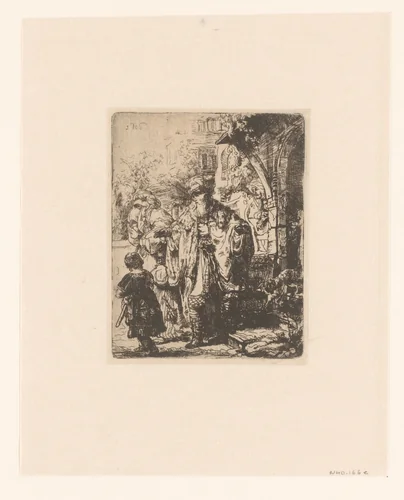 Abraham casting out Hagar and Ishmael by Frans van Mieris, print, 1706