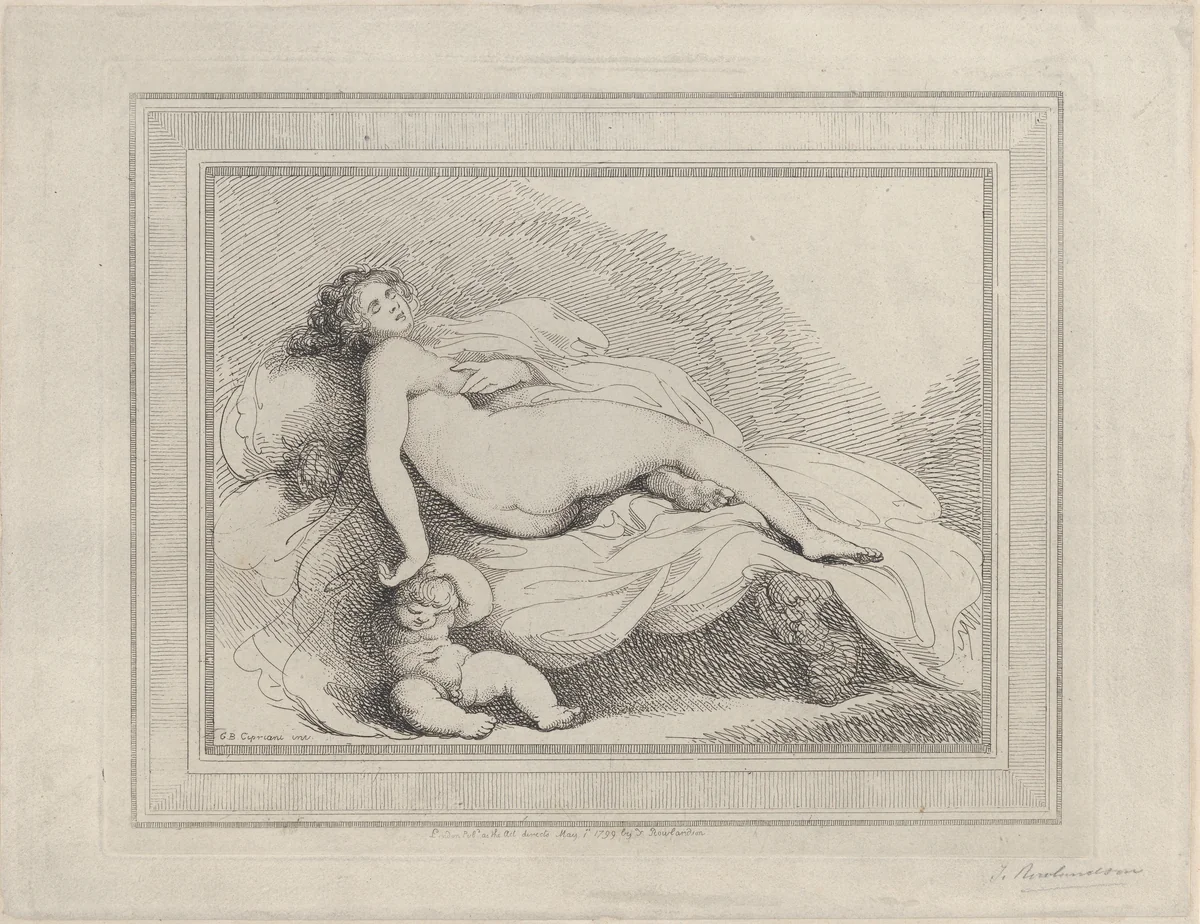 Sleeping Venus and Love by Thomas Rowlandson, print, 1799
