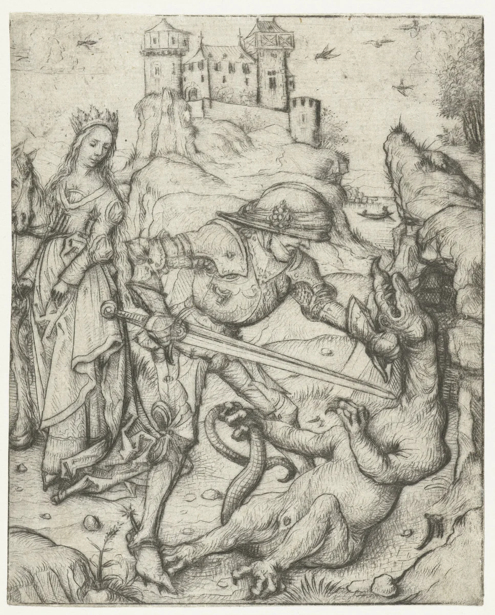 De H. Joris te voet by Meester van het Amsterdamse Kabinet, print, 1488-1492