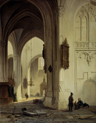 Church Interior by Bartholomeus van Hove, painting, 1844