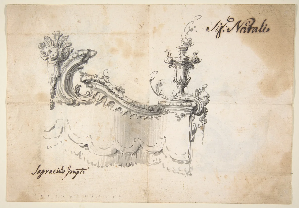Design for a Canopy (recto). Design for an Armchair (verso) by Giovanni Battista Natali, drawing, 1698-1765