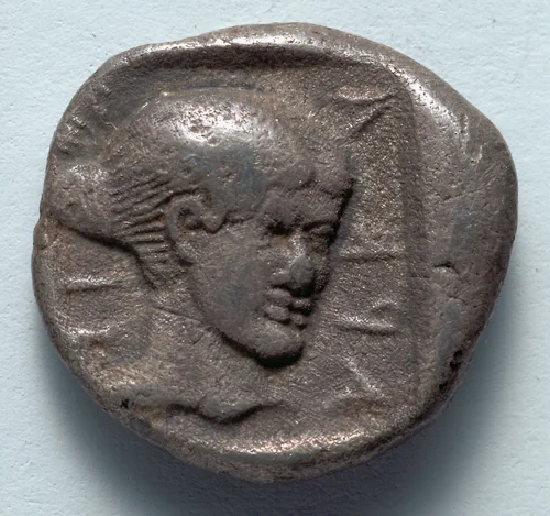 Hemidrachm: Head of Despoina (reverse) by Unknown, metalwork, -465--455