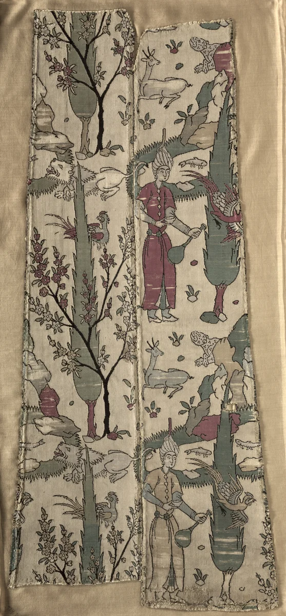 Wine bearers in landscape, from a robe by Unknown, textile, 1525-1550