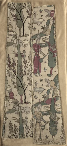Wine bearers in landscape, from a robe by Unknown, textile, 1525-1550