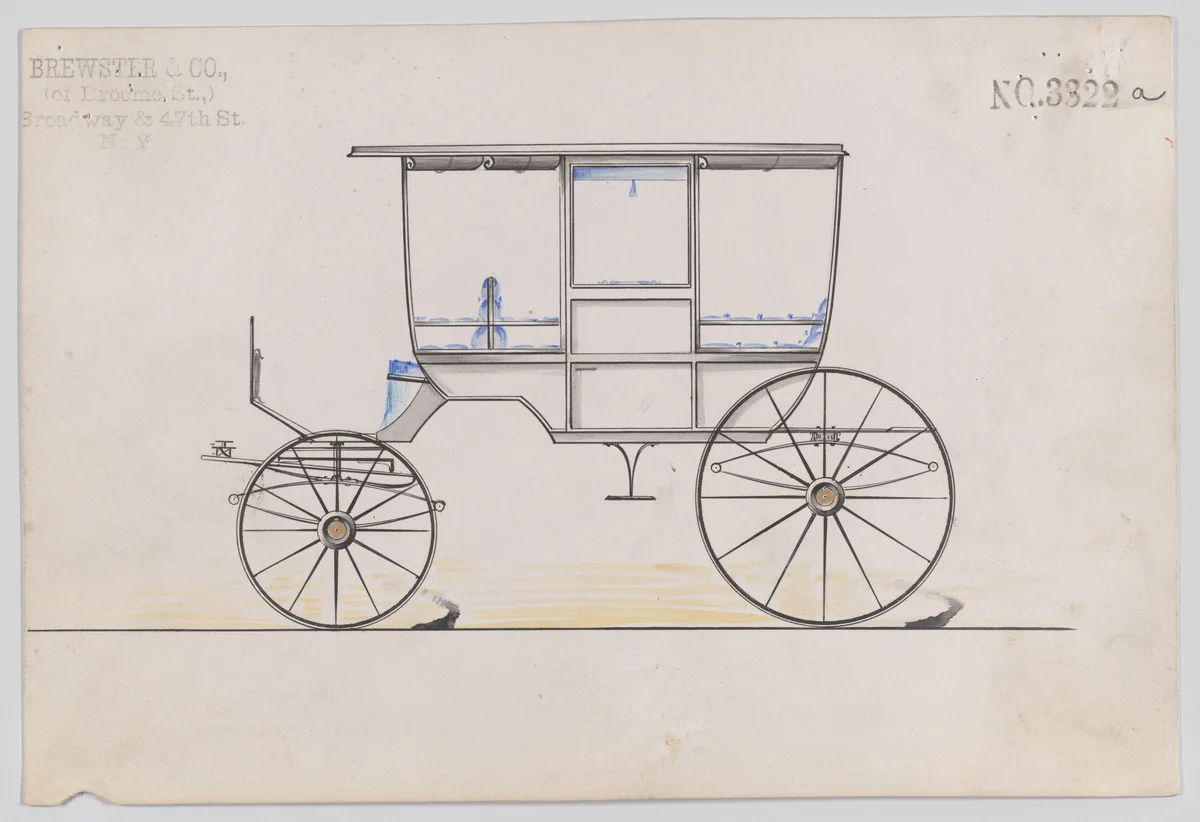 Design for 6 seat Rockaway, no. 3322a by Brewster & Co., drawing, 1877