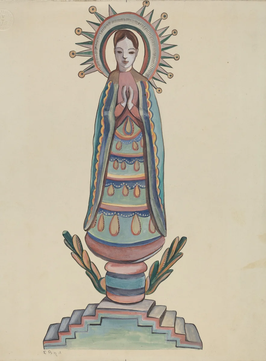 New Mexico, "Bulto", Polychromed Wooden Figure by E. Boyd, index of american design, 1935-1942