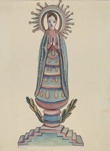 New Mexico, "Bulto", Polychromed Wooden Figure by E. Boyd, index of american design, 1935-1942