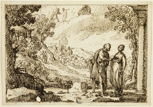 Unidentified Mythological Scene with Man and Woman Conversing in Classical Landscape by François Roettiers
Pieter Pietersz. Lasman, drawing, 1600-1699