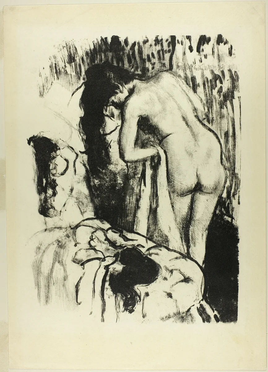 Nude Woman Standing, Drying Herself by Edgar Degas, print, 1891-1892