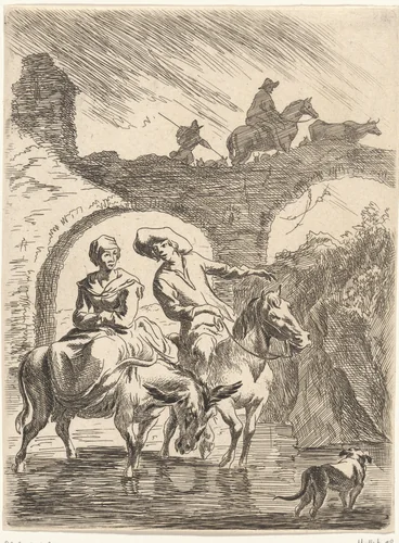 Bouwvallige brug by Jan de Visscher, print, 1643-1692