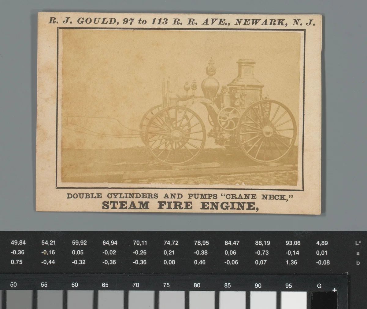 Reclame voor een stoommachine op wielen van R. J. Gould in New Ark, New Jersey by anonymous, photograph, 1850-1915