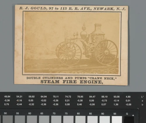 Reclame voor een stoommachine op wielen van R. J. Gould in New Ark, New Jersey by anonymous, photograph, 1850-1915