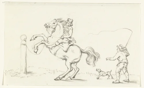 Het temmen van een paard by Jean Bernard, drawing, 1775-1833