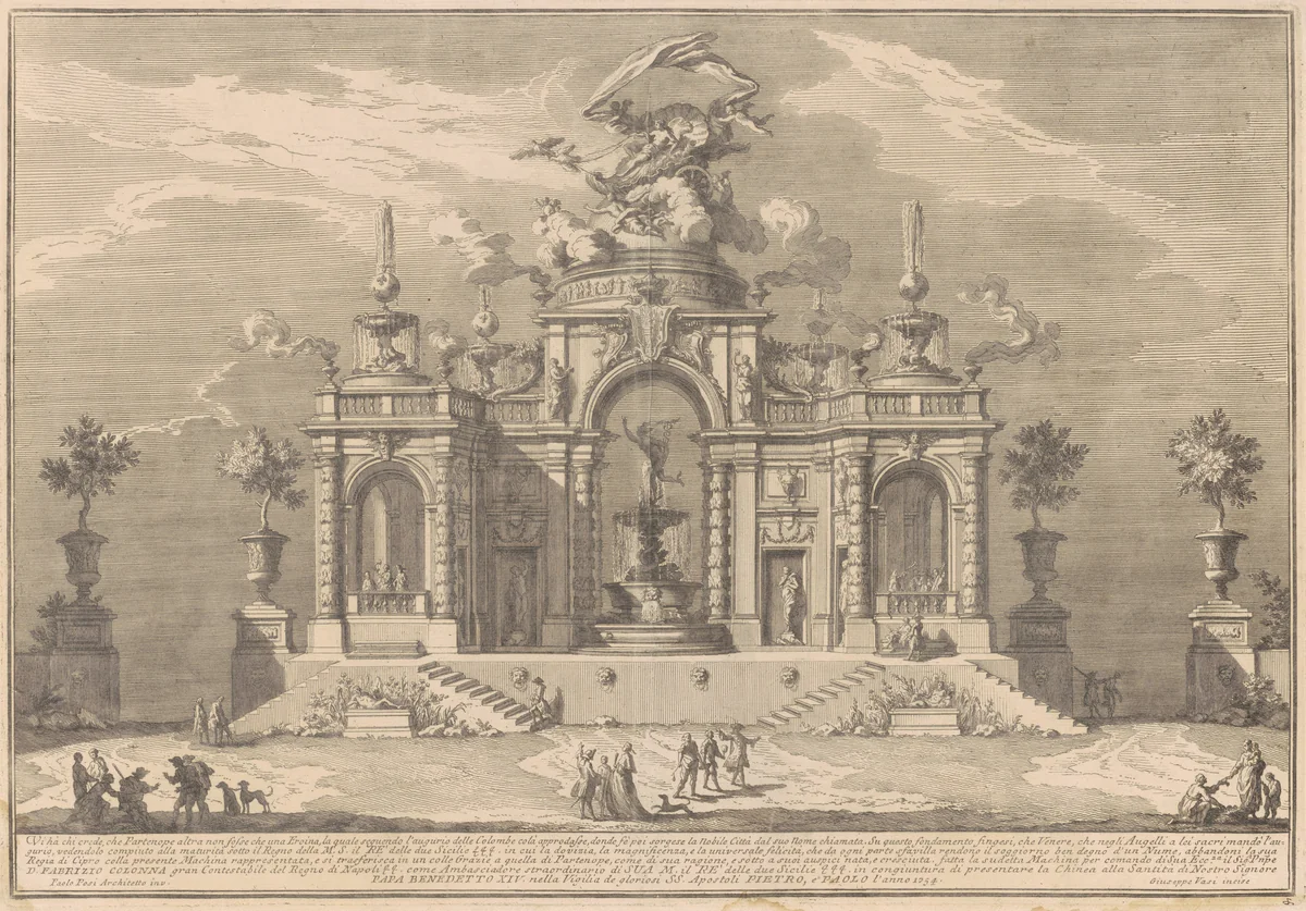 The Prima Macchina for the Chinea of 1754: The Palace of Venus in Cyprus by Giuseppe Vasi, print, 1754