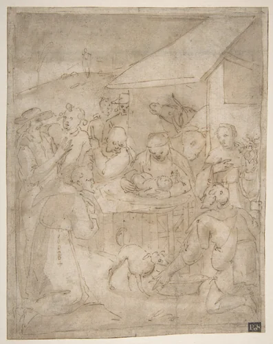 Adoration of the Shepherds by Giovanni Battista Paggi, drawing, 1554-1627