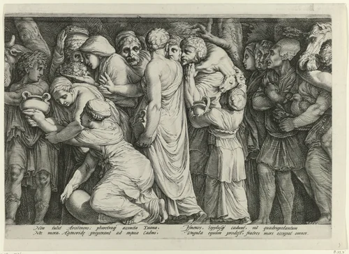 Fries met de bestraffing van Niobe (plaat 7) by Jan Saenredam, print, 1594