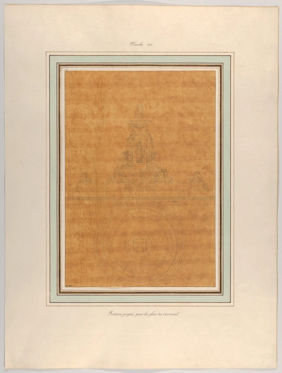 Project for a Fountain for La Place du Carrousel by Pierre Fontaine, drawing, 1801-1811