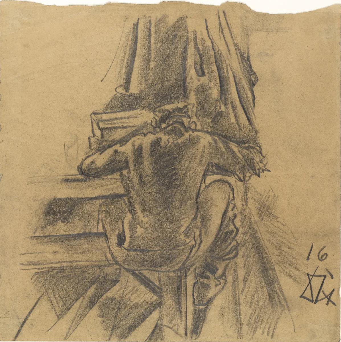 A Soldier Writing (Schreibender Soldat) by Otto Dix, drawing, 1916