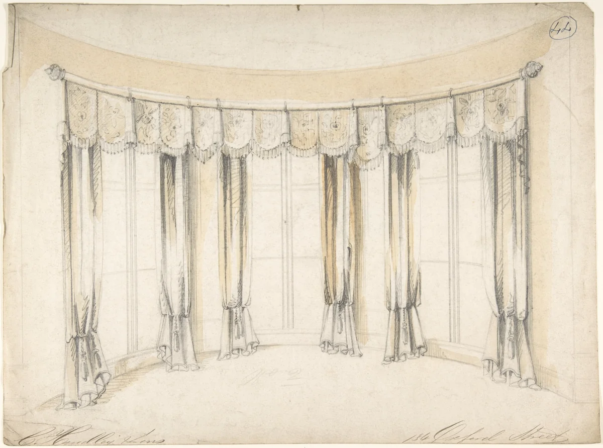 Design for Curtains for Three Windows by Charles Hindley and Sons, drawing, 1841-1884