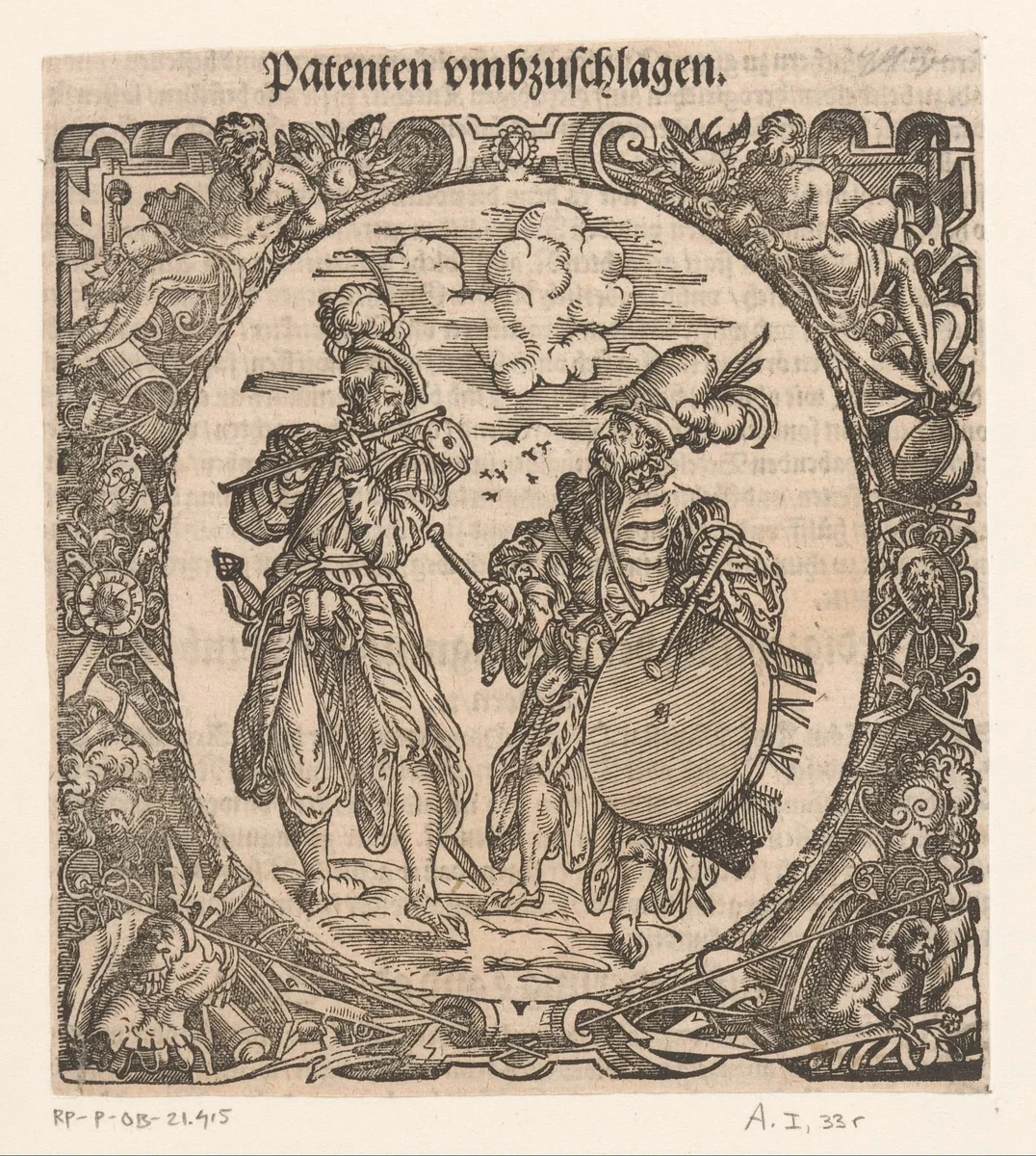 Fluitspeler en tamboer by Jost Amman, print, 1573
