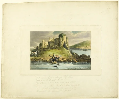 Doctor Syntax Tumbling in the Water, from The Tour of Doctor Syntax by Thomas Rowlandson, print, 1808-1813