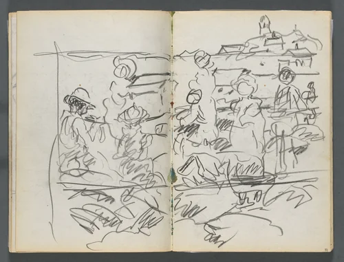 Sketchbook, The Dells, N° 127, page 098 & 99: Figures in a Landscape by Maurice Prendergast, book, 1919-1921