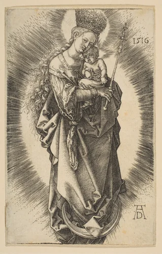 Virgin on the Crescent with Scepter and Starry Crown by Albrecht Dürer, print, 1516
