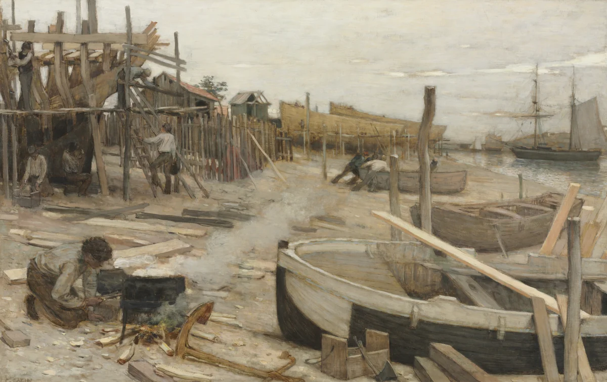 The Boatyard by Jean-Charles Cazin, painting, 1870-1880