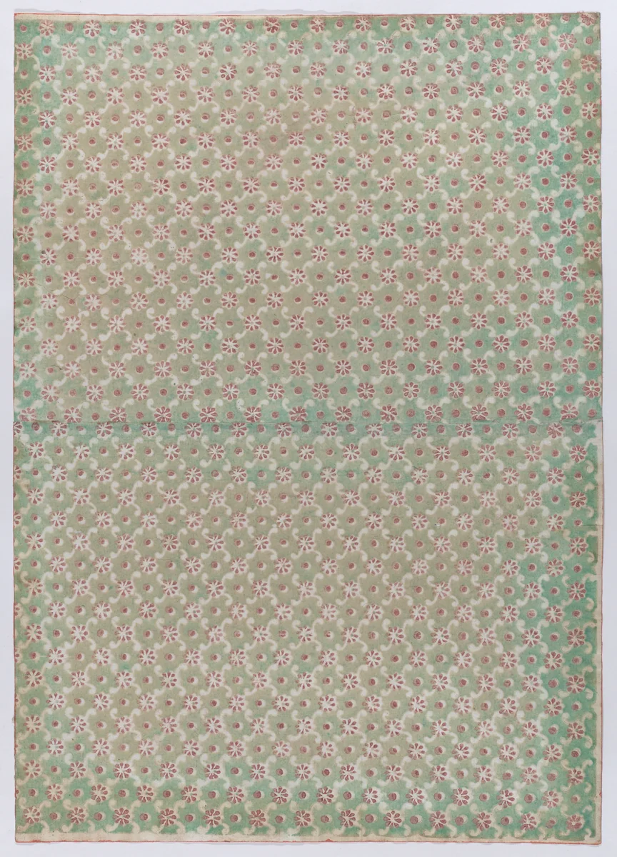 Sheet with overall floral and dot pattern by anonymous, print, 1800-1900