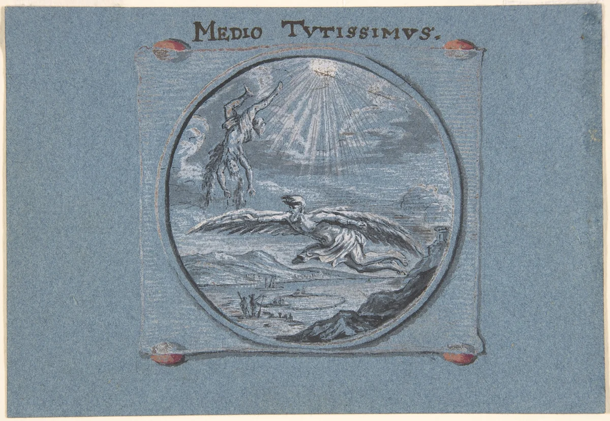 The Fall of Icarus by Johann Caspar Hessius, drawing, 1692