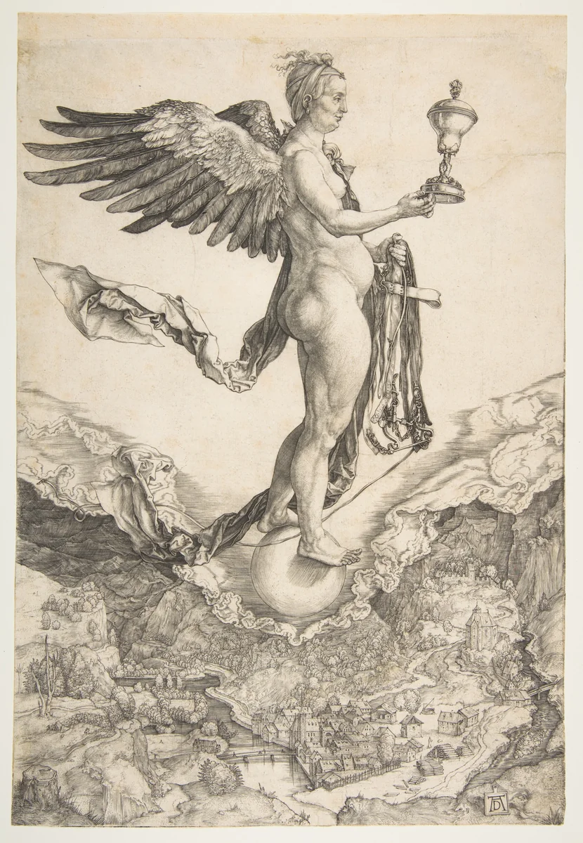 Nemesis (The Great Fortune) by Albrecht Dürer, print, 1501