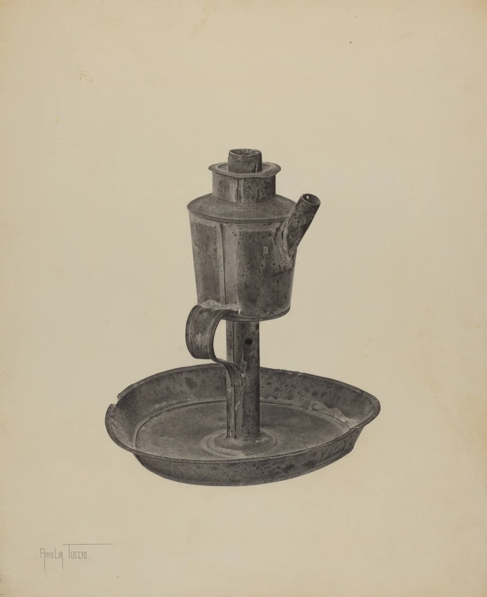 Whale Oil Lamp by Amelia Tuccio, index of american design, 1939