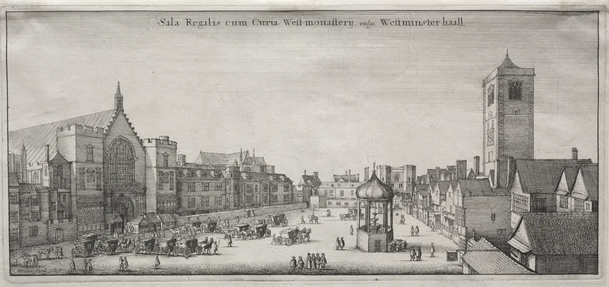 View of London: New Palace Yard with Westminster Hall, and the Clock House by Wenceslaus Hollar, print, 1647