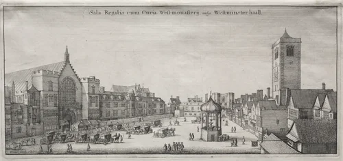 View of London: New Palace Yard with Westminster Hall, and the Clock House by Wenceslaus Hollar, print, 1647