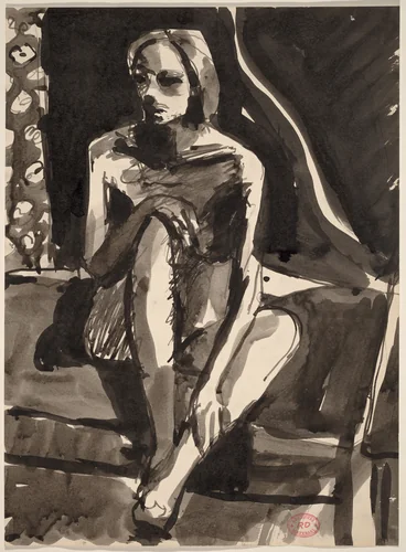 Untitled [seated nude holding her knee and shin] by Richard Diebenkorn, drawing, 1955-1967