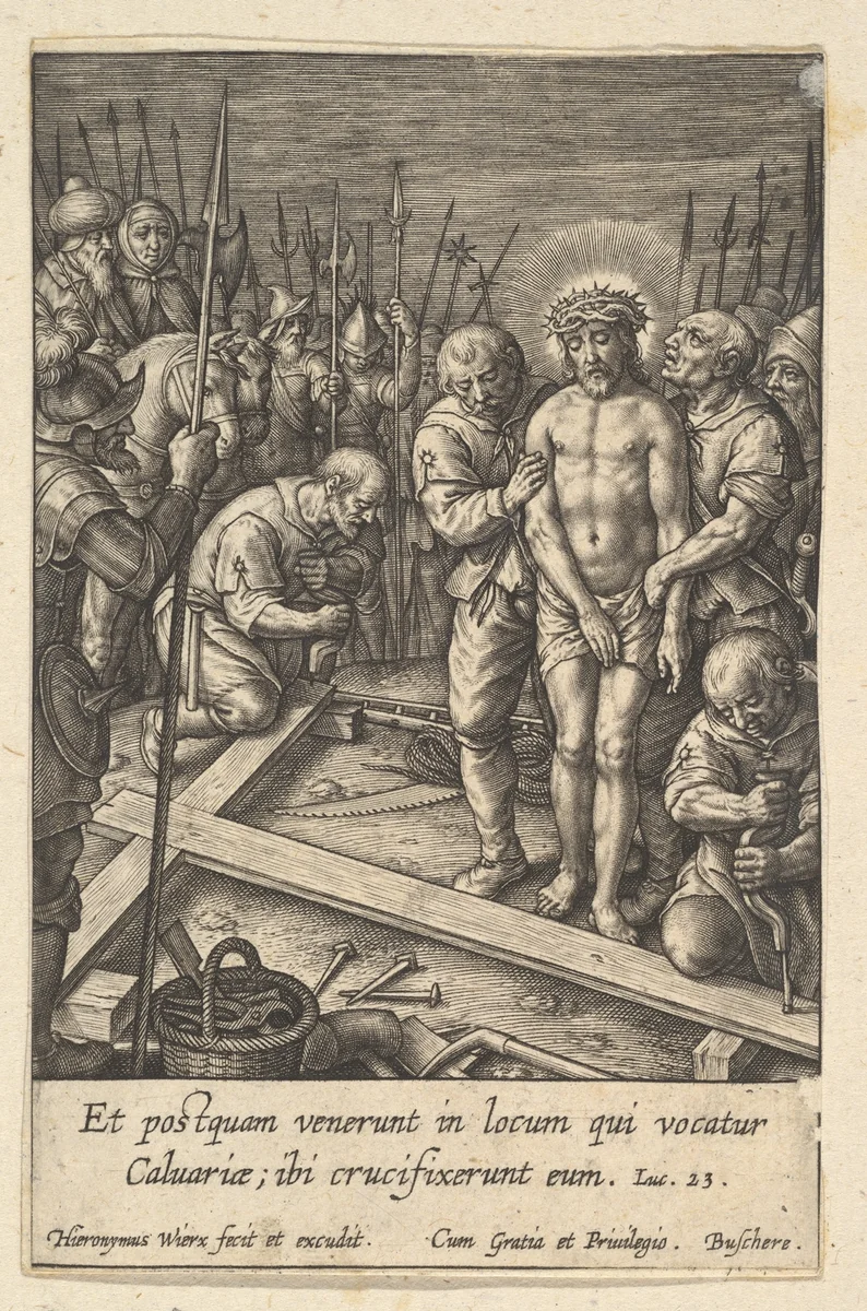 The Preparation of the Cross by Hieronymus Wierix, print, 1553-1619
